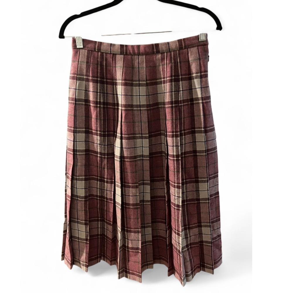 Vintage Plaid Women's Wool pleated Skirt in Purple and White